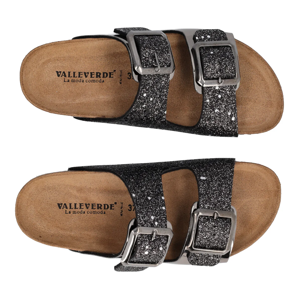 Ciabatte Donna a Specchio Argento e Nero Glitter - Image 5