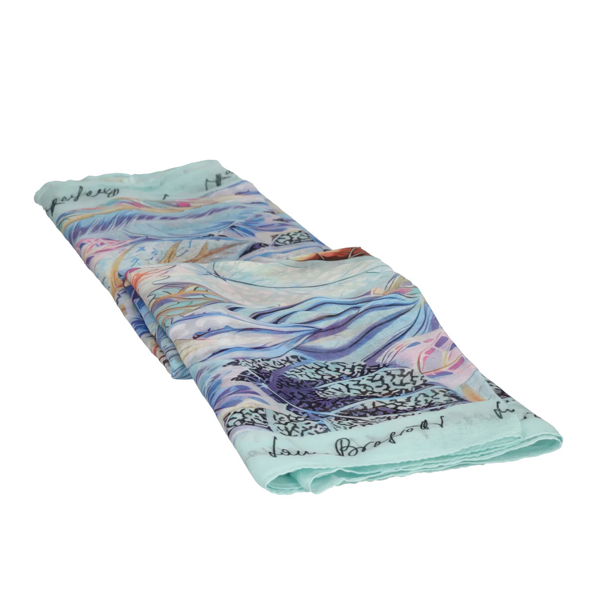 Pashmina Donna Azzurra Foglie Voille - Image 2