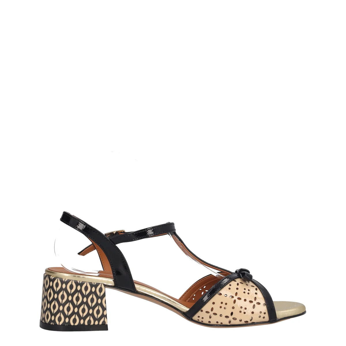Sandali con Tacco Donna Neri e Crema - Image 2