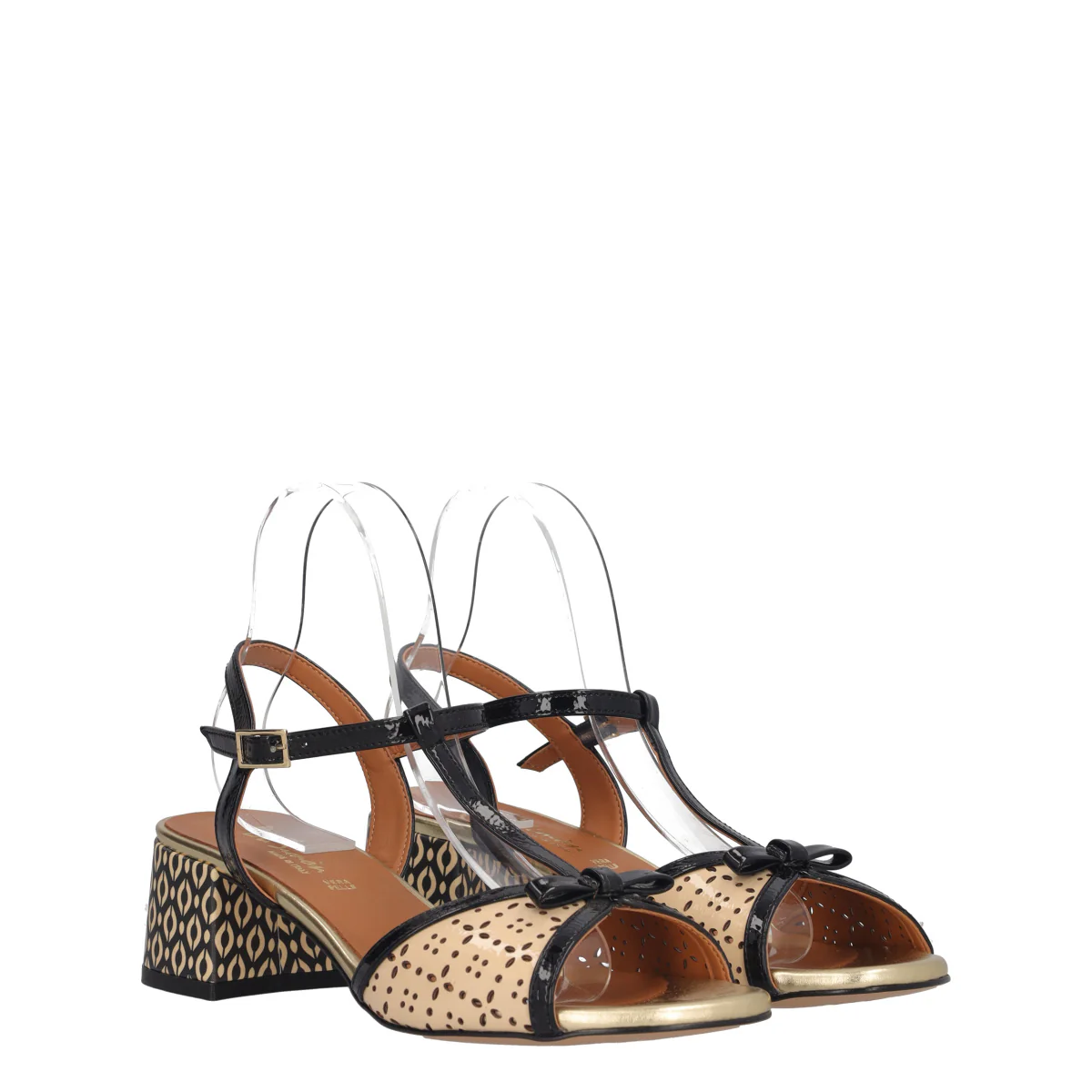Sandali con Tacco Donna Neri e Crema - Image 3