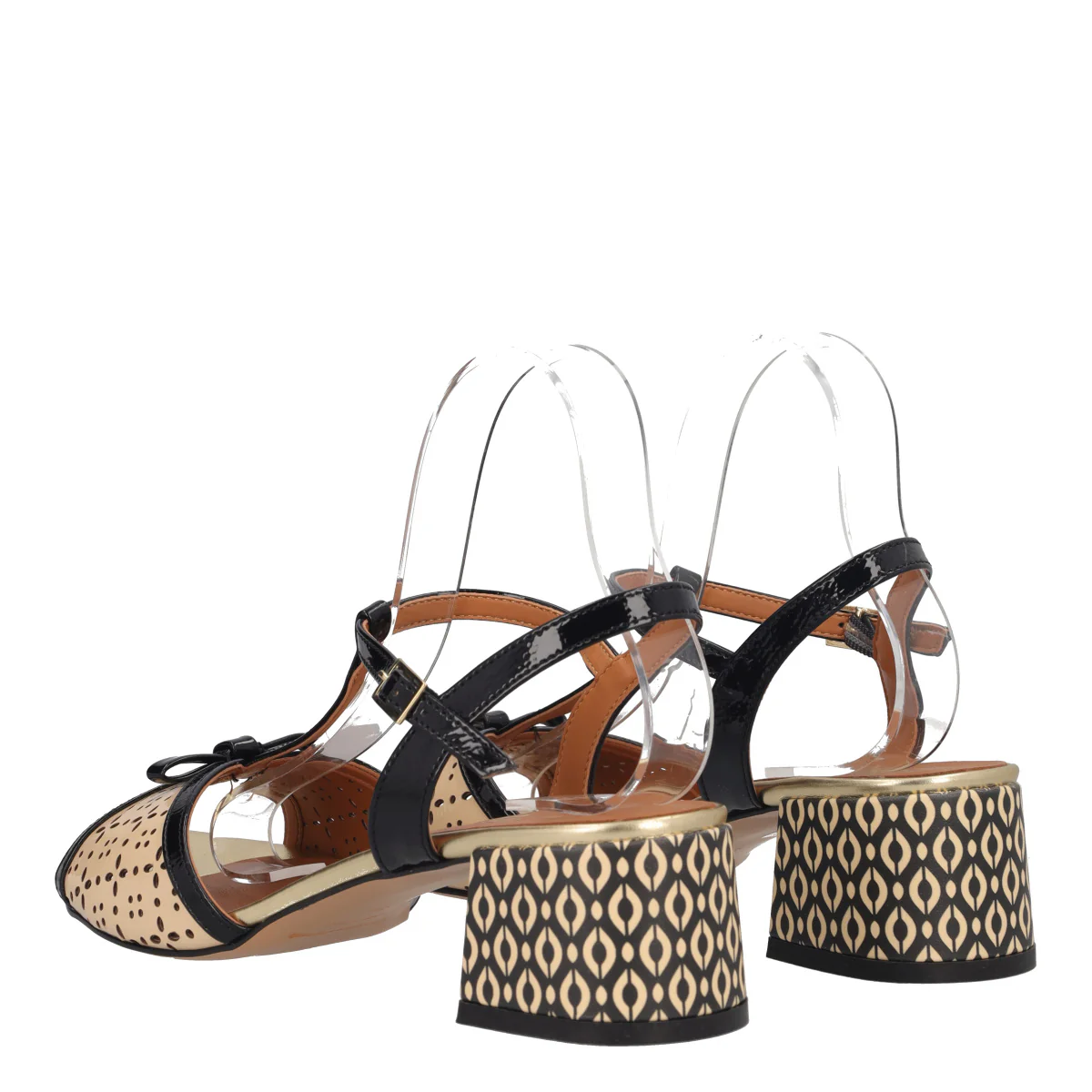 Sandali con Tacco Donna Neri e Crema - Image 4