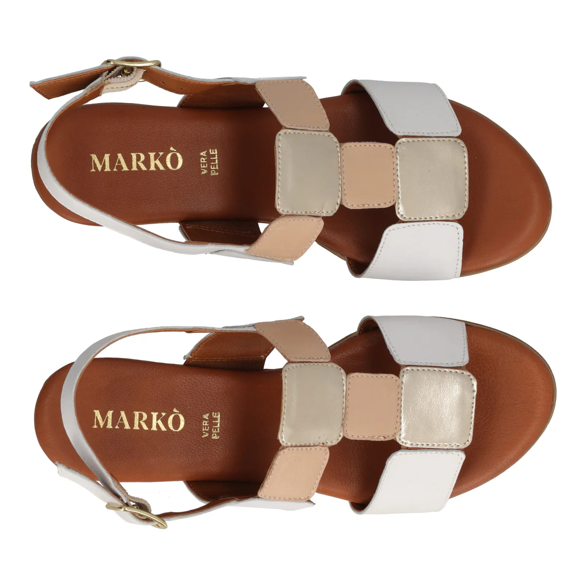 Sandali con Tacco Donna Bianchi, Oro e Beige - Image 5