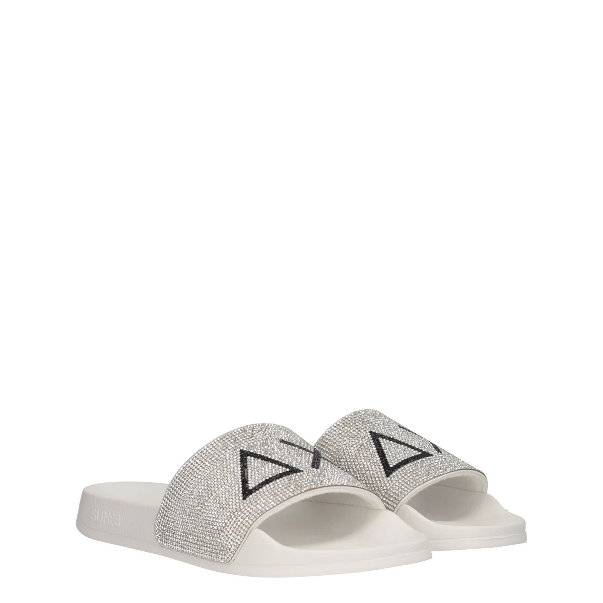 SLIPPERS STRASS LOGO Ciabatte Donna Bianche e Argento - Image 3