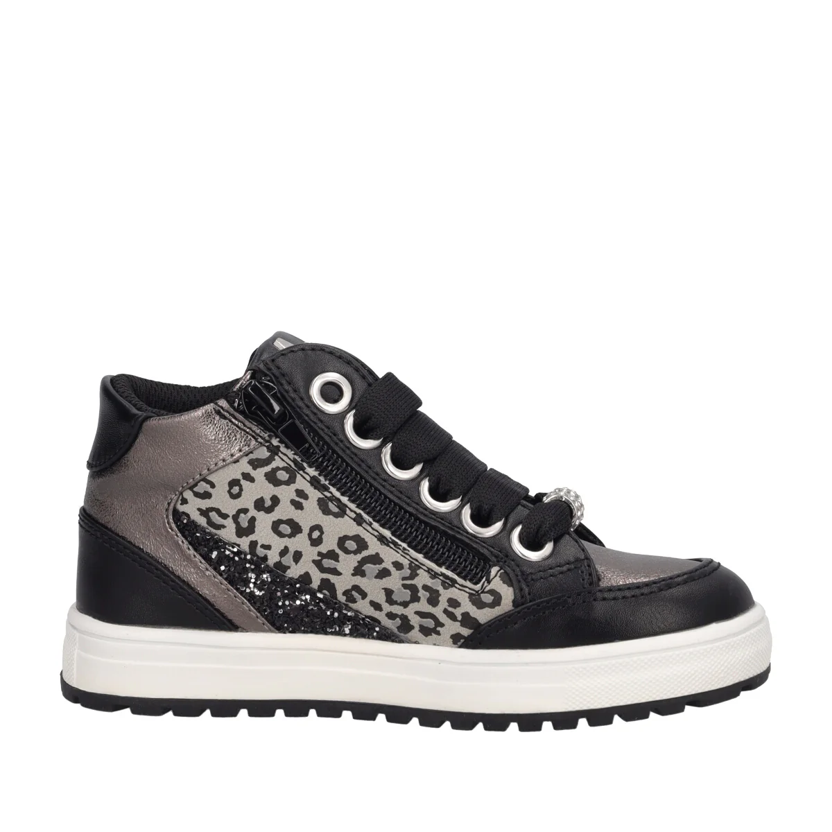 Sneakers Alte Bambina Nere, Argento e Animalier - Image 2