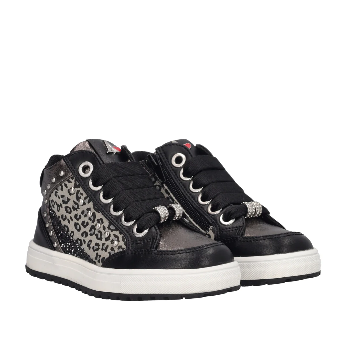 Sneakers Alte Bambina Nere, Argento e Animalier - Image 3