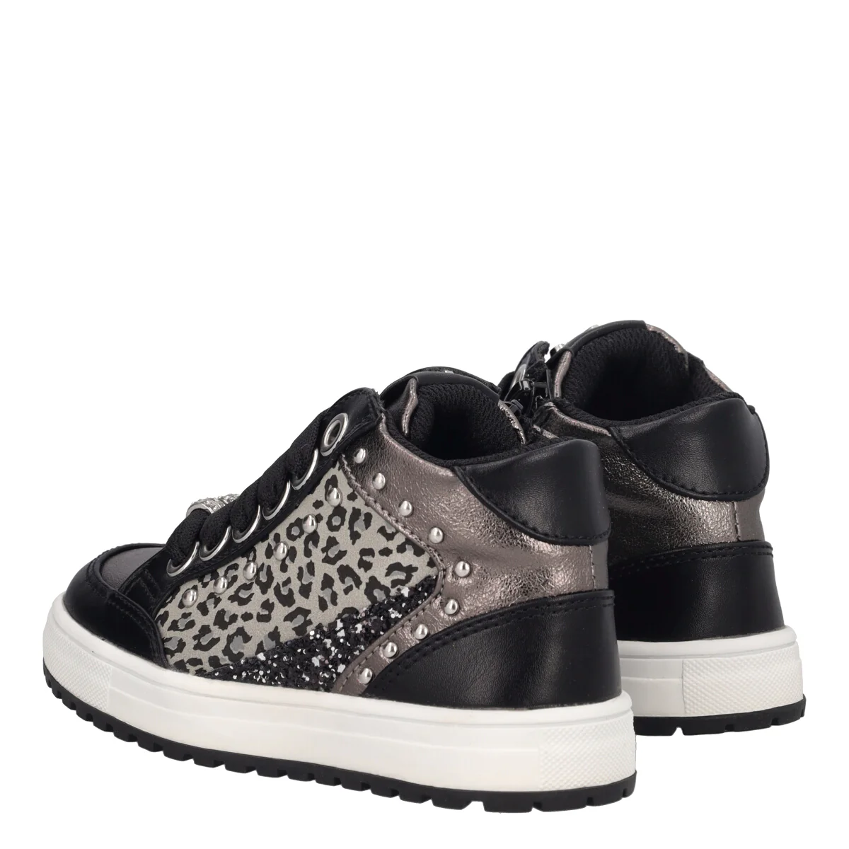 Sneakers Alte Bambina Nere, Argento e Animalier - Image 4