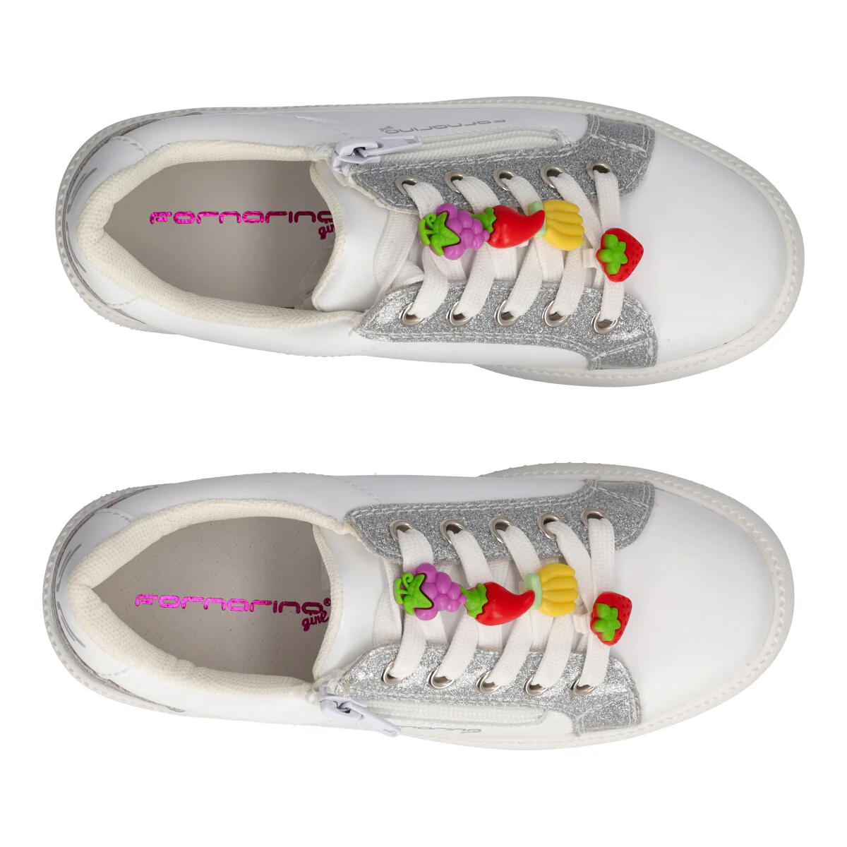 Sneakers Bambina Bianche e Argento con Charm di Frutta - Image 5